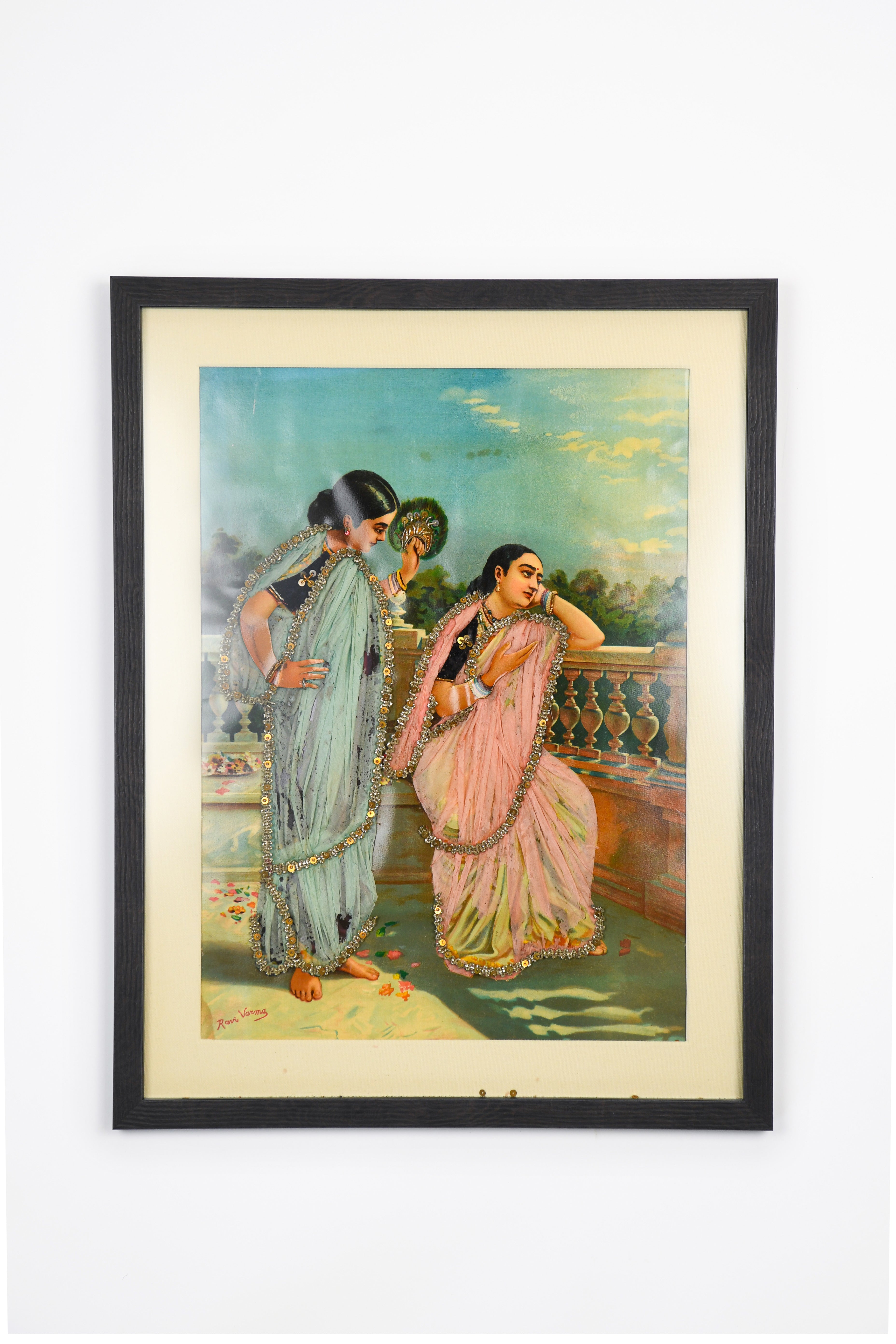 VINTAGE - Framed Ravi Varma Two Sisters